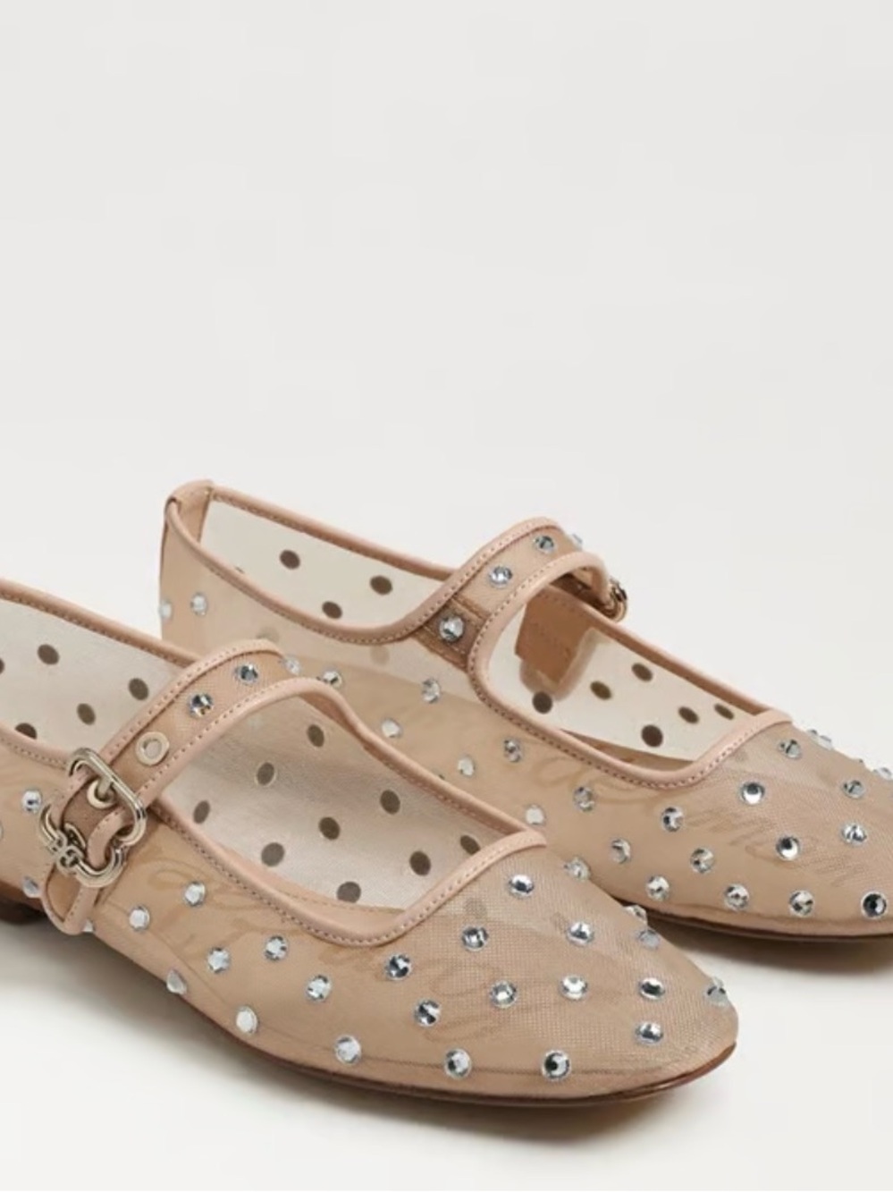 Sam Edelman Nude Mesh Mary Jane Flats with Crystal Studs - Picture 2 of 6